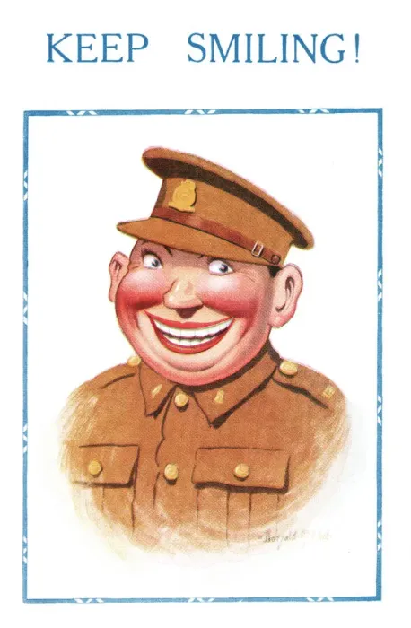 Framed Print : Comic postcard, Soldier in the British Army, WW2 - Keep Smiling! Date: circa 1940s Framed Print : Comic postcard, Soldier in the British Army, WW2 - Keep Smiling! Date: circa 1940s