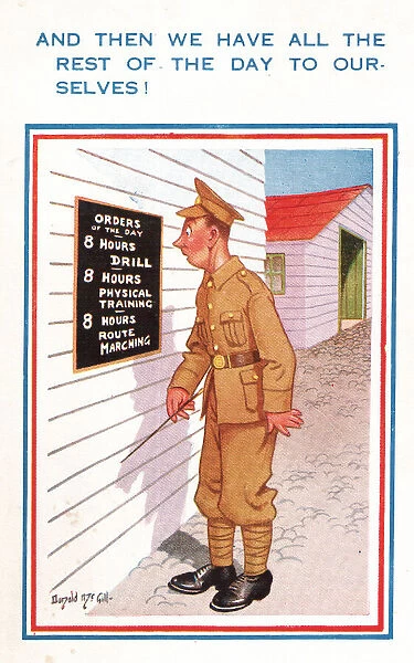 Comic postcard, Soldier in the British Army, WW2 - orders of the day