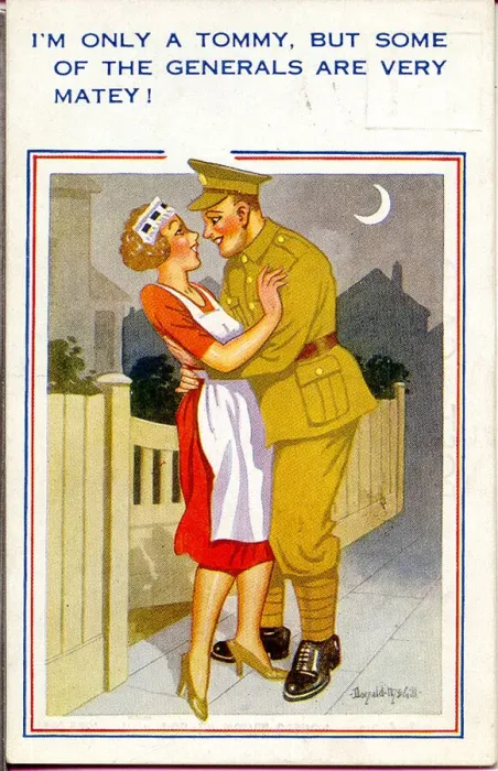 Framed Print : Comic postcard, Soldier with girlfriend, WW2 Date: circa 1940s Framed Print : Comic postcard, Soldier with girlfriend, WW2 Date: circa 1940s