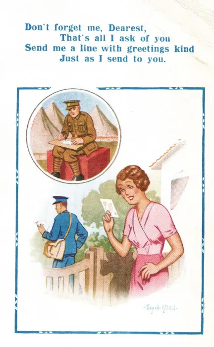 Framed Print : Comic postcard, Soldier and his girlfriend, WW2 Framed Print : Comic postcard, Soldier and his girlfriend, WW2