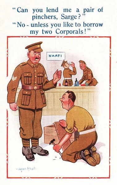 Comic postcard, Soldiers in the British Army, WW2 - at work in the NaFI