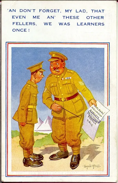 Framed Print : Comic postcard, Soldiers in the British Army, WW2 - list of previous officers Date Framed Print : Comic postcard, Soldiers in the British Army, WW2 - list of previous officers Date