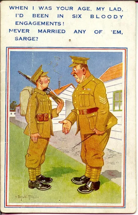 Framed Print : Comic postcard, Soldiers in the British Army, WW2 - private and sergeant Date Framed Print : Comic postcard, Soldiers in the British Army, WW2 - private and sergeant Date