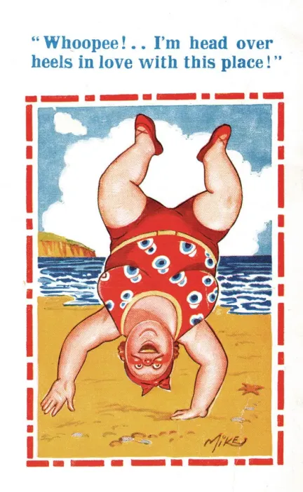 Framed Print : Comic postcard, Somersault on the beach Framed Print : Comic postcard, Somersault on the beach