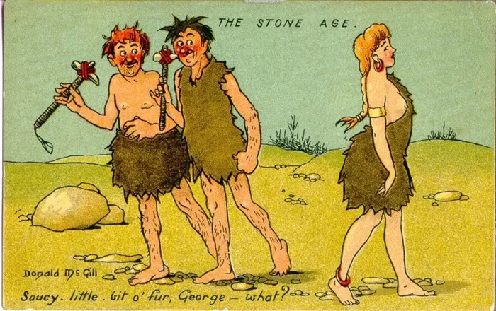 Framed Print : Comic postcard, Stone Age attractions Date: 20th century Framed Print : Comic postcard, Stone Age attractions Date: 20th century