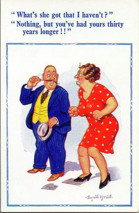 Framed Print : Comic postcard, Straying husband and jealous wife Date: 20th century Framed Print : Comic postcard, Straying husband and jealous wife Date: 20th century