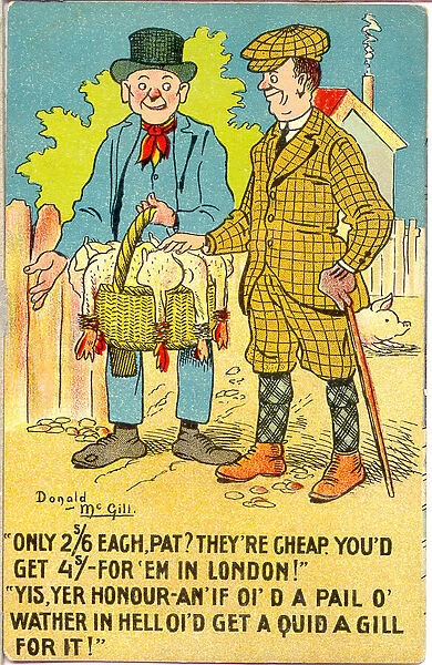 Comic postcard, Supply and demand - the price of poultry Date: 20th century