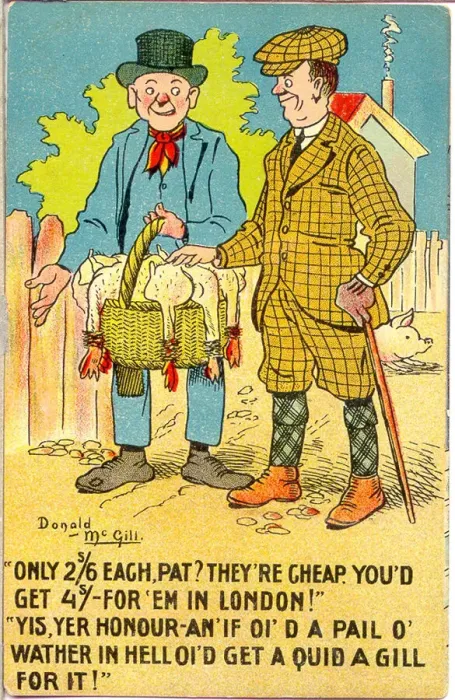 Framed Print : Comic postcard, Supply and demand - the price of poultry Date: 20th century Framed Print : Comic postcard, Supply and demand - the price of poultry Date: 20th century