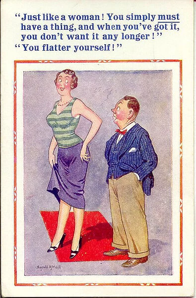 Comic postcard, Tall woman and short man Date: 20th century