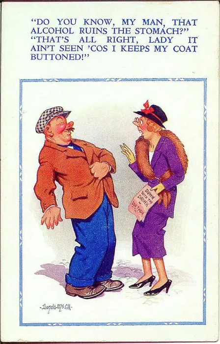 Framed Print : Comic postcard, Temperance campaigner and tipsy man Date: 20th century Framed Print : Comic postcard, Temperance campaigner and tipsy man Date: 20th century