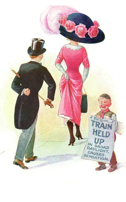 Framed Print : Comic postcard - Train Held up - in broad daylight! Framed Print : Comic postcard - Train Held up - in broad daylight!