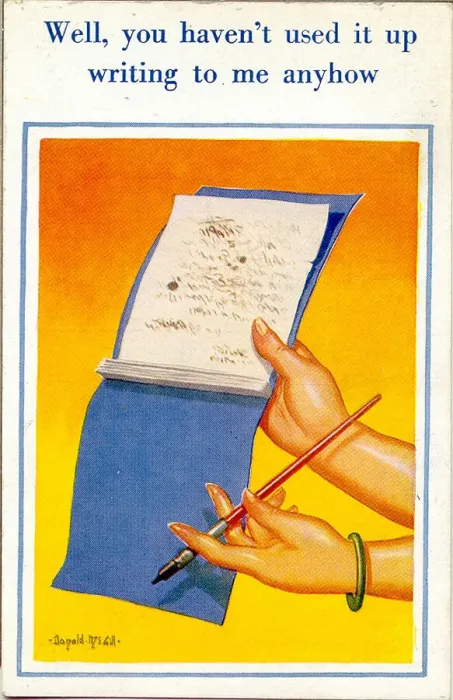Framed Print : Comic postcard, Used up writing pad Date: 20th century Framed Print : Comic postcard, Used up writing pad Date: 20th century