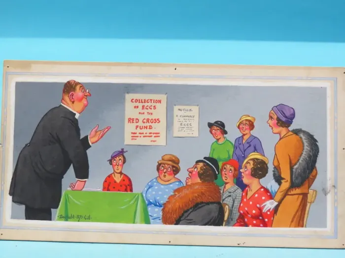 Framed Print : Comic postcard, Vicar with group of women Framed Print : Comic postcard, Vicar with group of women