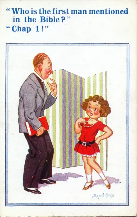 Framed Print : Comic postcard, Vicar and little girl Date: 20th century