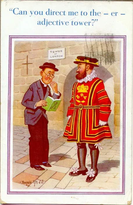 Framed Print : Comic postcard, Vicar at the Tower of London Framed Print : Comic postcard, Vicar at the Tower of London