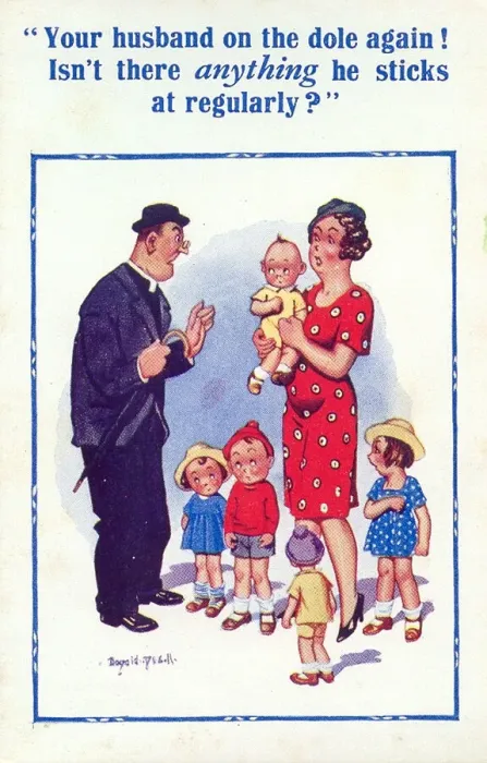 Framed Print : Comic postcard, Vicar, woman and five children Framed Print : Comic postcard, Vicar, woman and five children