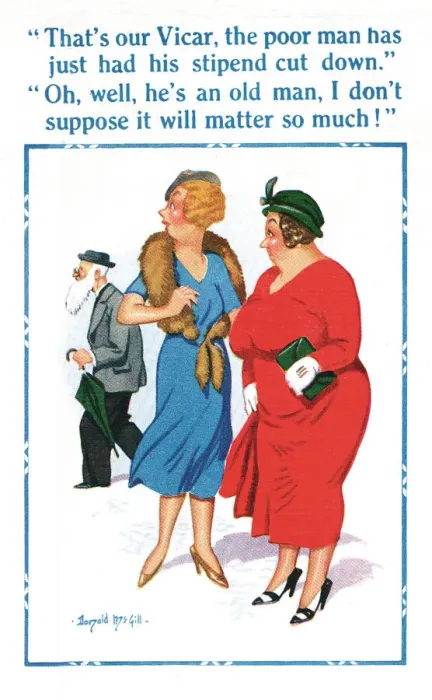 Framed Print : Comic postcard, the vicars stipend cut down Framed Print : Comic postcard, the vicars stipend cut down