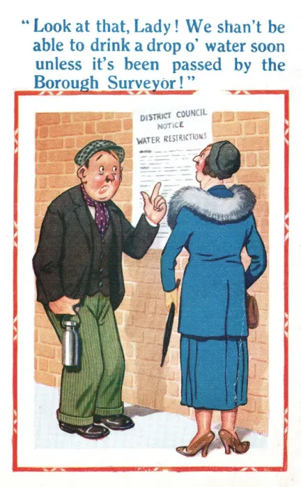 Framed Print : Comic postcard, water passed by Borough Surveyor, WW2 Date: circa 1940s Framed Print : Comic postcard, water passed by Borough Surveyor, WW2 Date: circa 1940s