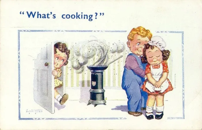 Framed Print : Comic postcard, Whats cooking? Date: 20th century