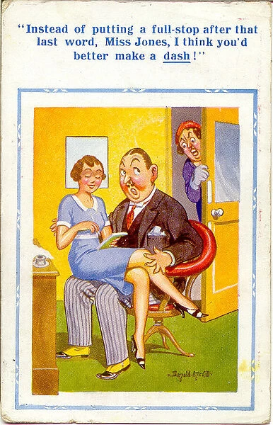 Comic postcard, Wife, husband and secretary Date: 20th century