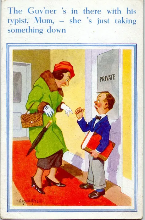 Framed Print : Comic postcard, Wife visits husband at his office Framed Print : Comic postcard, Wife visits husband at his office