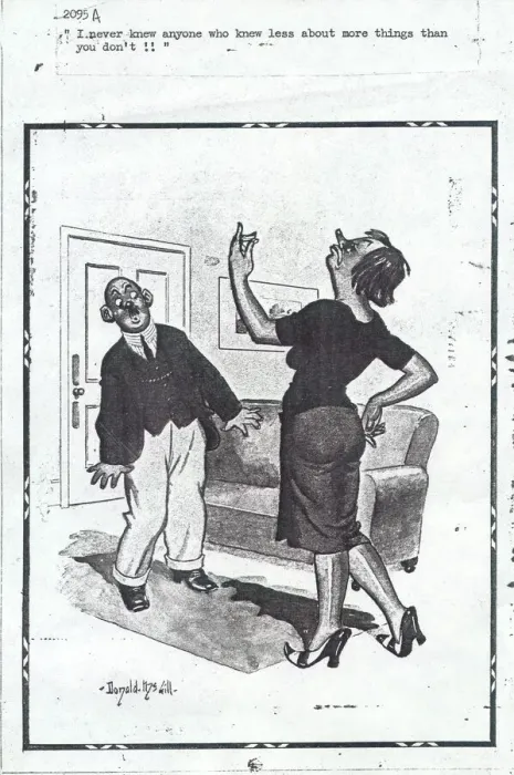 Framed Print : Comic postcard, Woman annoyed with husband for his lack of knowledge Date Framed Print : Comic postcard, Woman annoyed with husband for his lack of knowledge Date