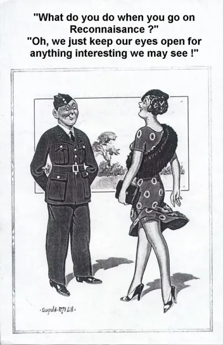 Framed Print : Comic postcard, Woman chats with soldier, WW2 Date: circa 1940s Framed Print : Comic postcard, Woman chats with soldier, WW2 Date: circa 1940s