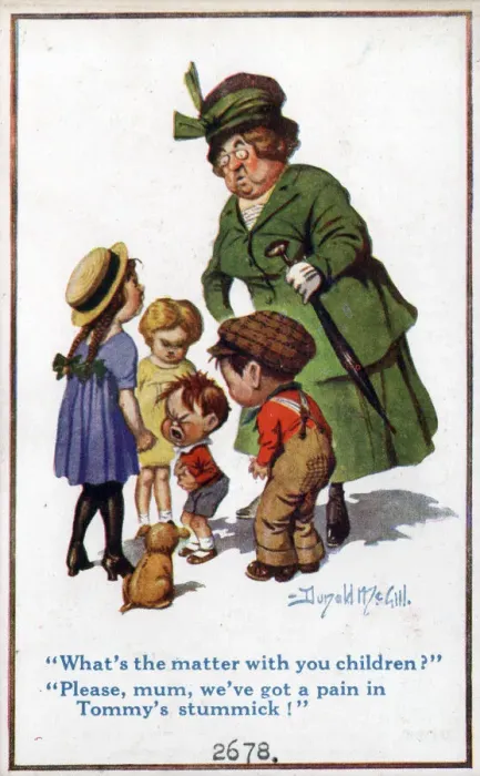 Framed Print : Comic postcard, Woman with children Date: circa 1918 Framed Print : Comic postcard, Woman with children Date: circa 1918
