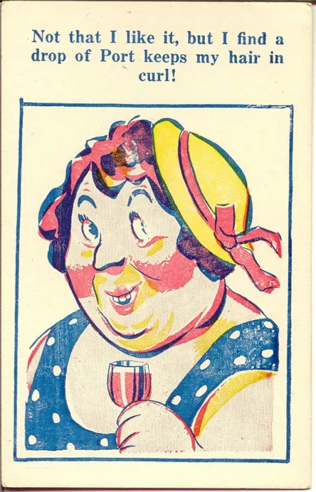 Framed Print : Comic postcard, Woman with a drink in her hand Date: 20th century Framed Print : Comic postcard, Woman with a drink in her hand Date: 20th century