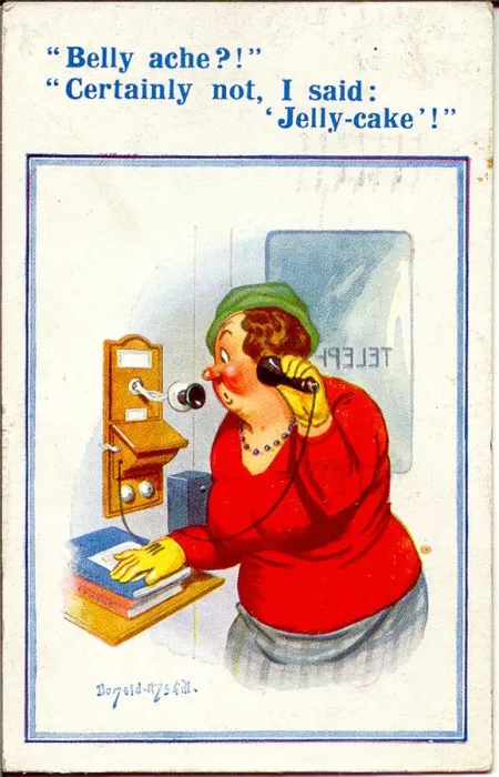 Framed Print : Comic postcard, Woman on the phone Framed Print : Comic postcard, Woman on the phone