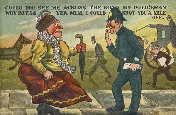 Comic postcard, woman and policeman