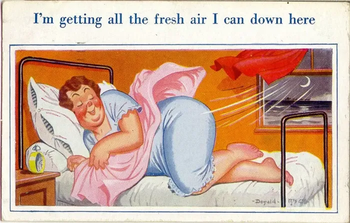 Framed Print : Comic postcard, Woman in her seaside hotel bedroom Framed Print : Comic postcard, Woman in her seaside hotel bedroom