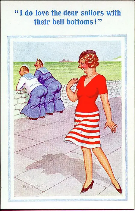 Framed Print : Comic postcard, Woman sees two sailors Date: 20th century Framed Print : Comic postcard, Woman sees two sailors Date: 20th century