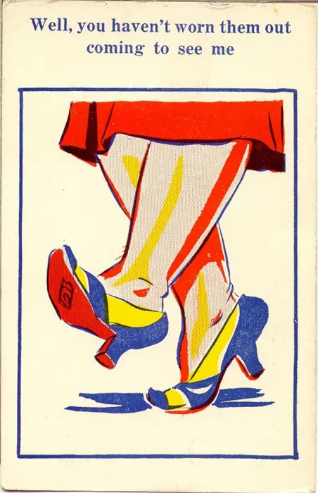Framed Print : Comic postcard, Womans feet in court shoes Date: 20th century Framed Print : Comic postcard, Womans feet in court shoes Date: 20th century