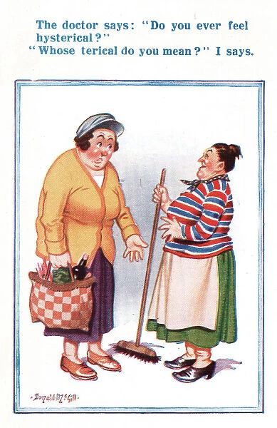 Comic postcard, Two women in conversation Date: 20th century