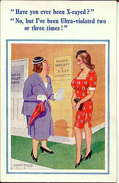 : Comic postcard, Two women in hospital corridor : Comic postcard, Two women in hospital corridor