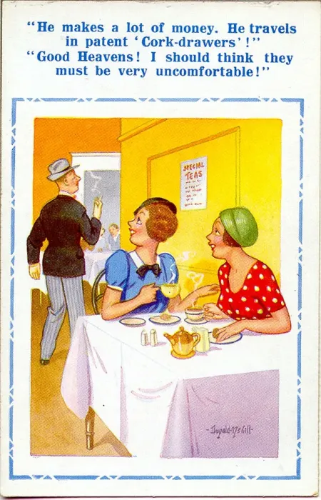 Framed Print : Comic postcard, Two women in a teashop Framed Print : Comic postcard, Two women in a teashop