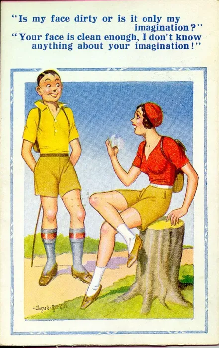 Framed Print : Comic postcard, Young couple out hiking Date: 20th century Framed Print : Comic postcard, Young couple out hiking Date: 20th century