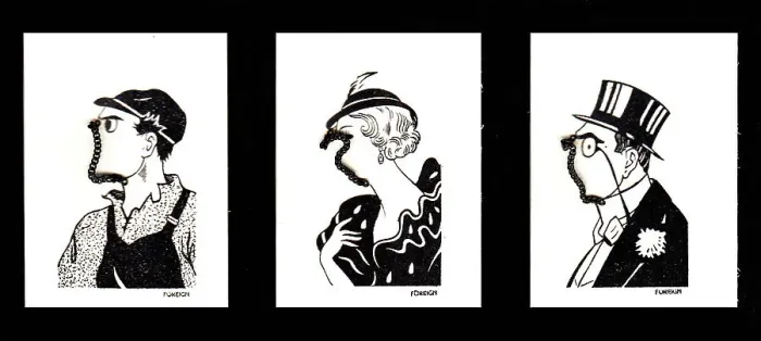 Framed Print : Three comic profiles with movable chain Framed Print : Three comic profiles with movable chain