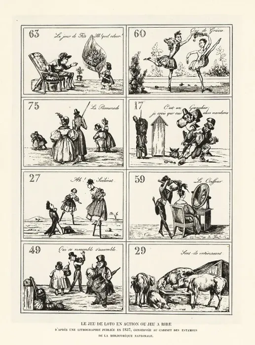Framed Print : Comical illustrations corresponding to Lotto numbers, 1837 Framed Print : Comical illustrations corresponding to Lotto numbers, 1837