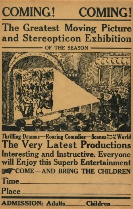 Framed Print : Coming! Coming! The greatest moving picture and stereopticon