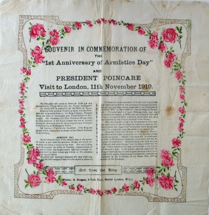 Framed Print : Commemorative Serviette - First Anniversary of Armistice Framed Print : Commemorative Serviette - First Anniversary of Armistice