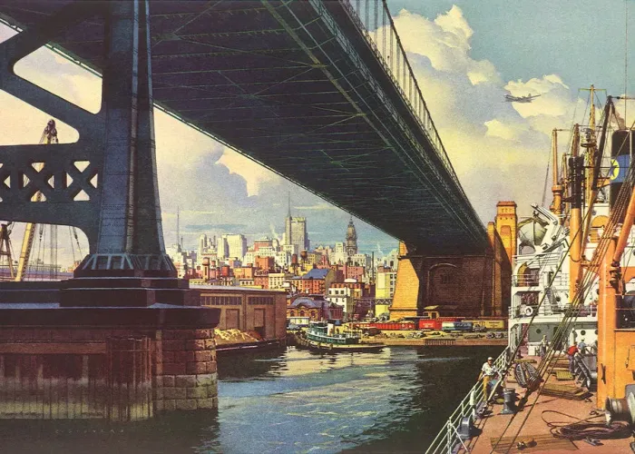 Framed Print : Commerce Under Bridge. Philadelphia. Date: 1954 Framed Print : Commerce Under Bridge. Philadelphia. Date: 1954