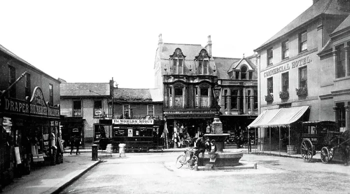 Framed Print : Commercial Square, Camborne, early 1900s Framed Print : Commercial Square, Camborne, early 1900s