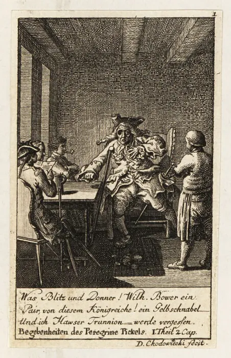 Framed Print : Commodore Hawser Trunnion in Peregrine Pickle, 1758 Framed Print : Commodore Hawser Trunnion in Peregrine Pickle, 1758