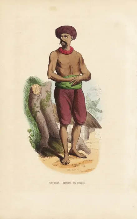 Framed Print : Common Indian man in short trousers, sash belt and turban Framed Print : Common Indian man in short trousers, sash belt and turban