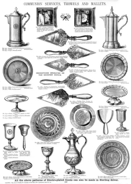 Framed Print : Communion services, trowels and mallets, Plate 169 Framed Print : Communion services, trowels and mallets, Plate 169