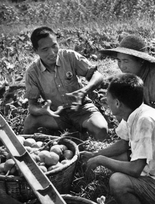 Framed Print : Communist China - farm workers in discussion Framed Print : Communist China - farm workers in discussion