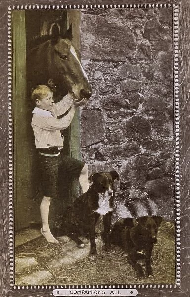 Companions All - Boy with Horse and pet dogs