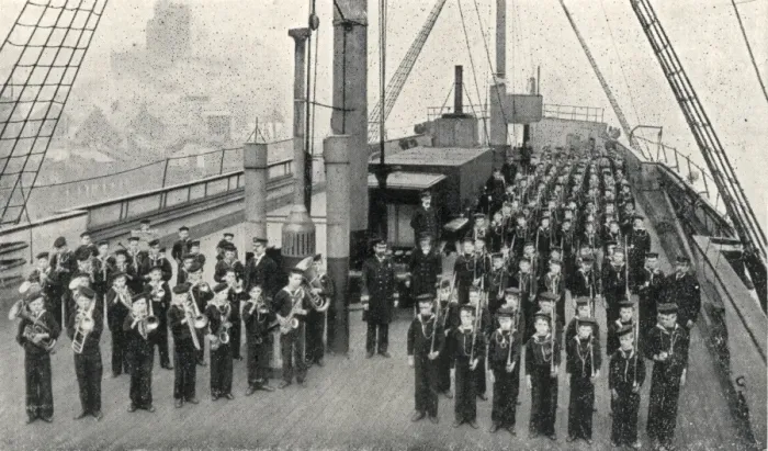 Framed Print : Company & Band, Training Ship Wellesley, North Shields Framed Print : Company & Band, Training Ship Wellesley, North Shields